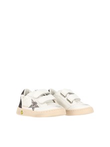 Golden Goose SNEAKERS BALL STAR STRAP LEATHER UPPER TOE AND STRAP GLITTER STAR HEEL AND SPUR WHITE/CINDER/LIGHT BROWN