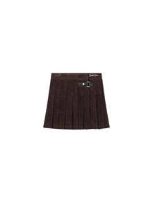 GOLDEN GOOSE JOURNEY GIRL'S STITCHED PLEATS MINI SKIRT SIDE CLOSURE DETAIL WASHED COMFORT COTTON CORDUROY WITH EM