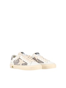 Golden Goose SNEAKERS MAY LEATHER AND GLITTER UPPER SUEDE STAR GLITTER HEEL OPTIC WHITE/CINDER/SEED PEARL
