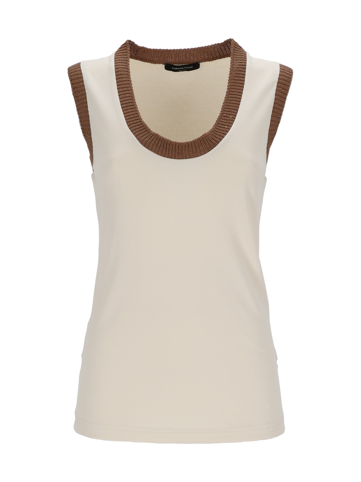 Fabiana Filippi Ribbed Jersey Tank Top With Sequin Knit Trim In White