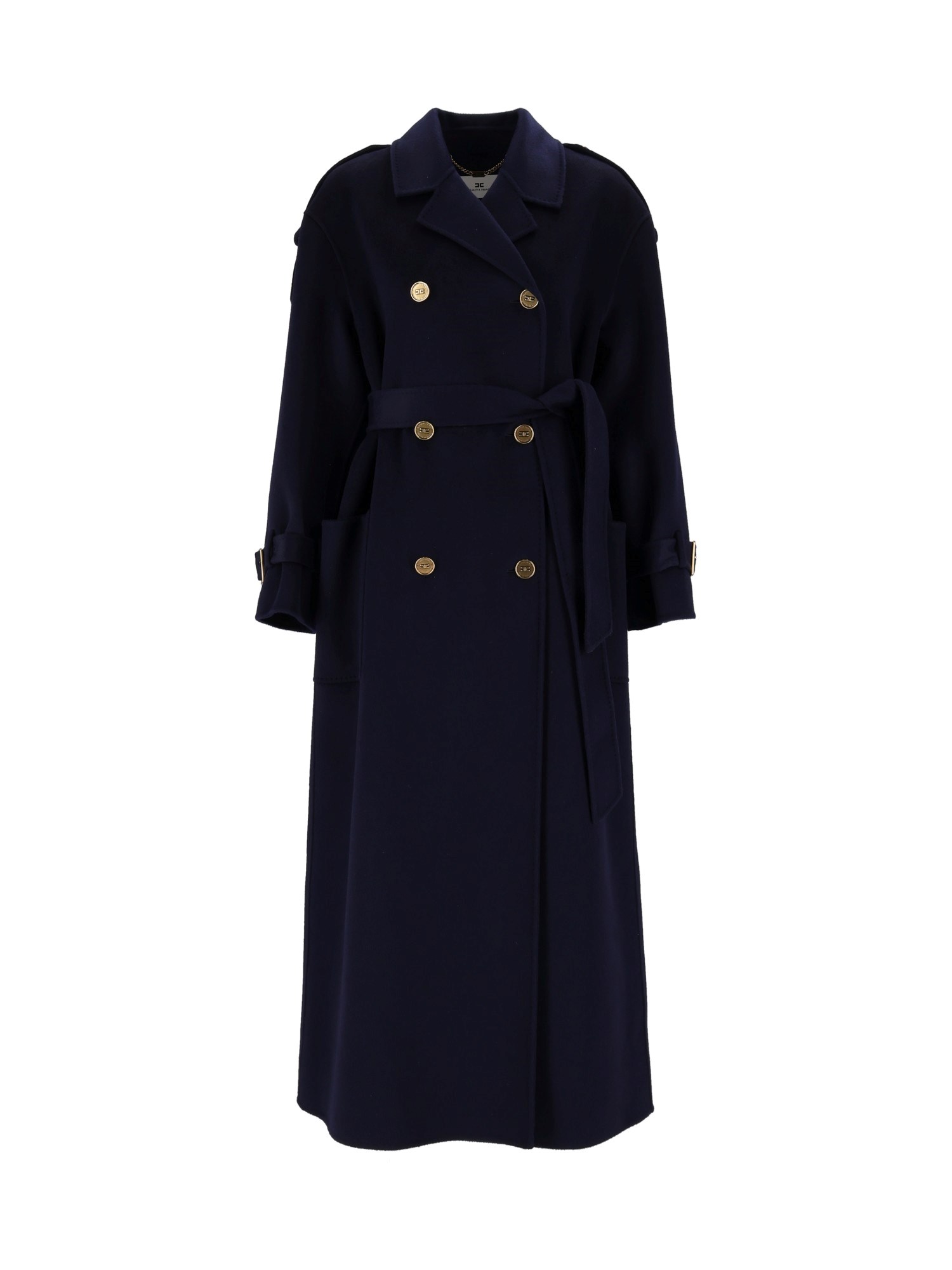 Elisabetta Franchi Belted Coat In Blue