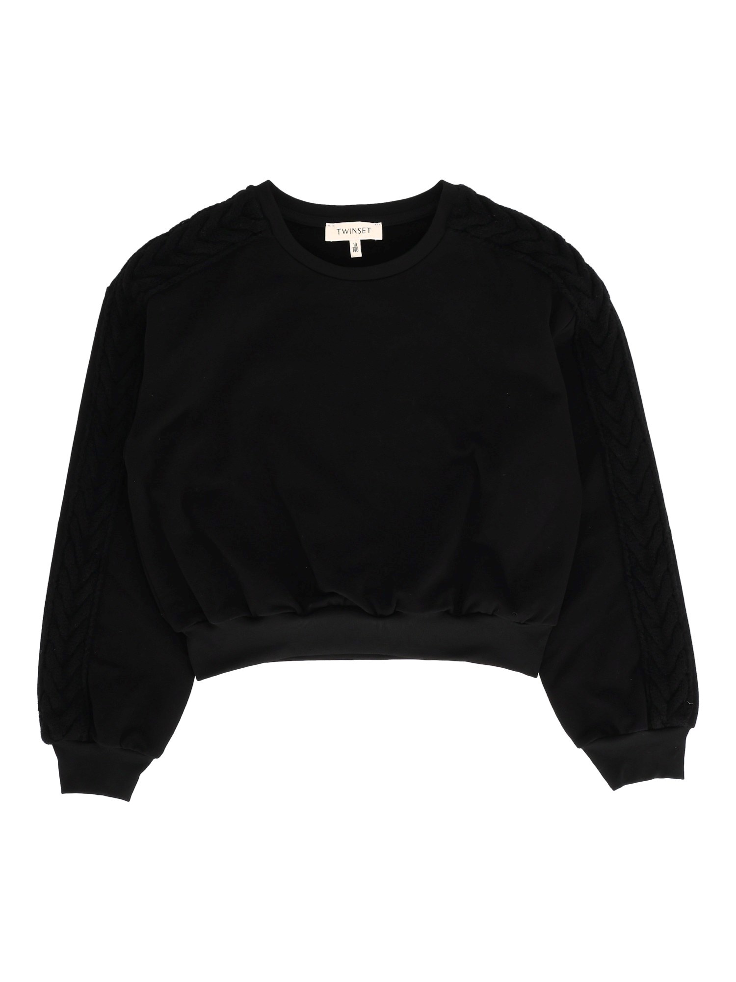 Twinset Kids' Cable-knit Detail Crewneck Sweatshirt In Black