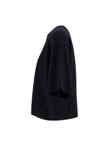 FABIANA FILIPPI MAGLIA MANICA CORTA IN PLATINUM PAILLETTES PUNTO STUOIA COLOR BLU NOTTE