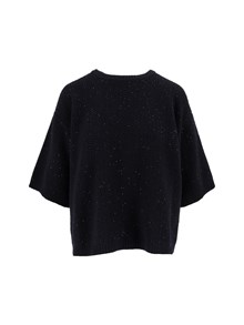 FABIANA FILIPPI MAGLIA MANICA CORTA IN PLATINUM PAILLETTES PUNTO STUOIA COLOR BLU NOTTE