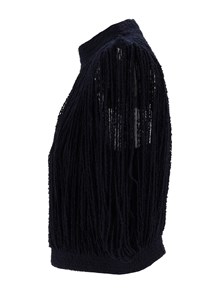 FABIANA FILIPPI CANOTTA COLLO ALTO IN FILATO BOUCLE' FRANGE LIBERE COLOR BLU NOTTE