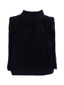 FABIANA FILIPPI CANOTTA COLLO ALTO IN FILATO BOUCLE' FRANGE LIBERE COLOR BLU NOTTE