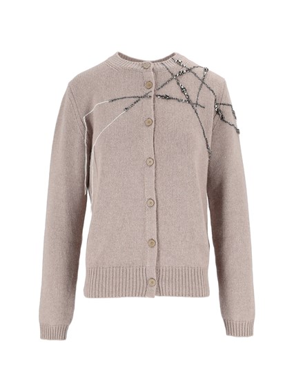 FABIANA FILIPPI PLATINUM CARDIGAN WITH STRASS EMBROIDERY