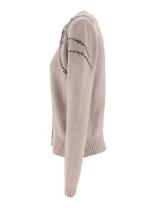 FABIANA FILIPPI CARDIGAN GIROCOLLO IN PLATINUM CON RICAMO STRASS COLOR MOKA MERINGA