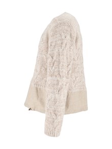 FABIANA FILIPPI SEQUIN BRAID STITCH CREW NECK SWEATER, FLANNEL BOTTOM BAND