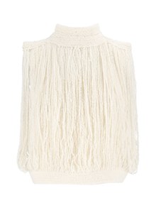 FABIANA FILIPPI CANOTTA COLLO ALTO IN FILATO BOUCLE' FRANGE LIBERE COLOR BIANCO SETA