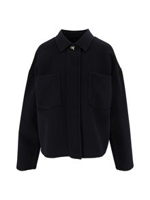 FABIANA FILIPPI GIACCA CAMICIA CROPPED IN DOUBLE DI LANA COLOR BLU NOTTE