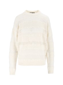 FABIANA FILIPPI PLATINUM CREW NECK SWEATER WITH SEQUIN STRIPE