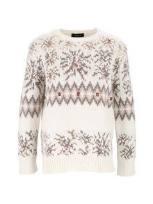 FABIANA FILIPPI JACQUARD PLATINUM CREW NECK SWEATER WITH STRASS