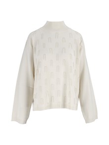 FABIANA FILIPPI MAGLIA COLLO ALTO IN PLATINUM CON FRANGE FILO DIAM COLOR RAFIA