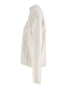 FABIANA FILIPPI MAGLIA COLLO ALTO IN PLATINUM CON FRANGE FILO DIAM COLOR RAFIA