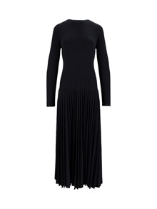 FABIANA FILIPPI ABITO MANICA LUNGA IN LANA COTONE CON GONNA PLISSE' COLOR BLU NOTTE