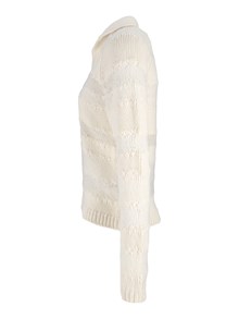 FABIANA FILIPPI PLATINUM MOHAIR V NECK POLO SWEATER WITH SEQUIN STRIPE