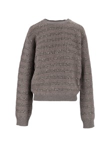 FABIANA FILIPPI MOHAIR PLATINUM CREW NECK SWEATER WITH SEQUIN STRIPE