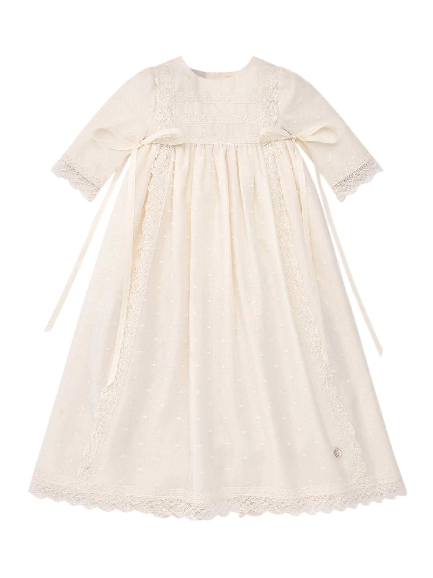 Paz Rodriguez Kids' Woven Newborn Long Dress "esencial" In Beige
