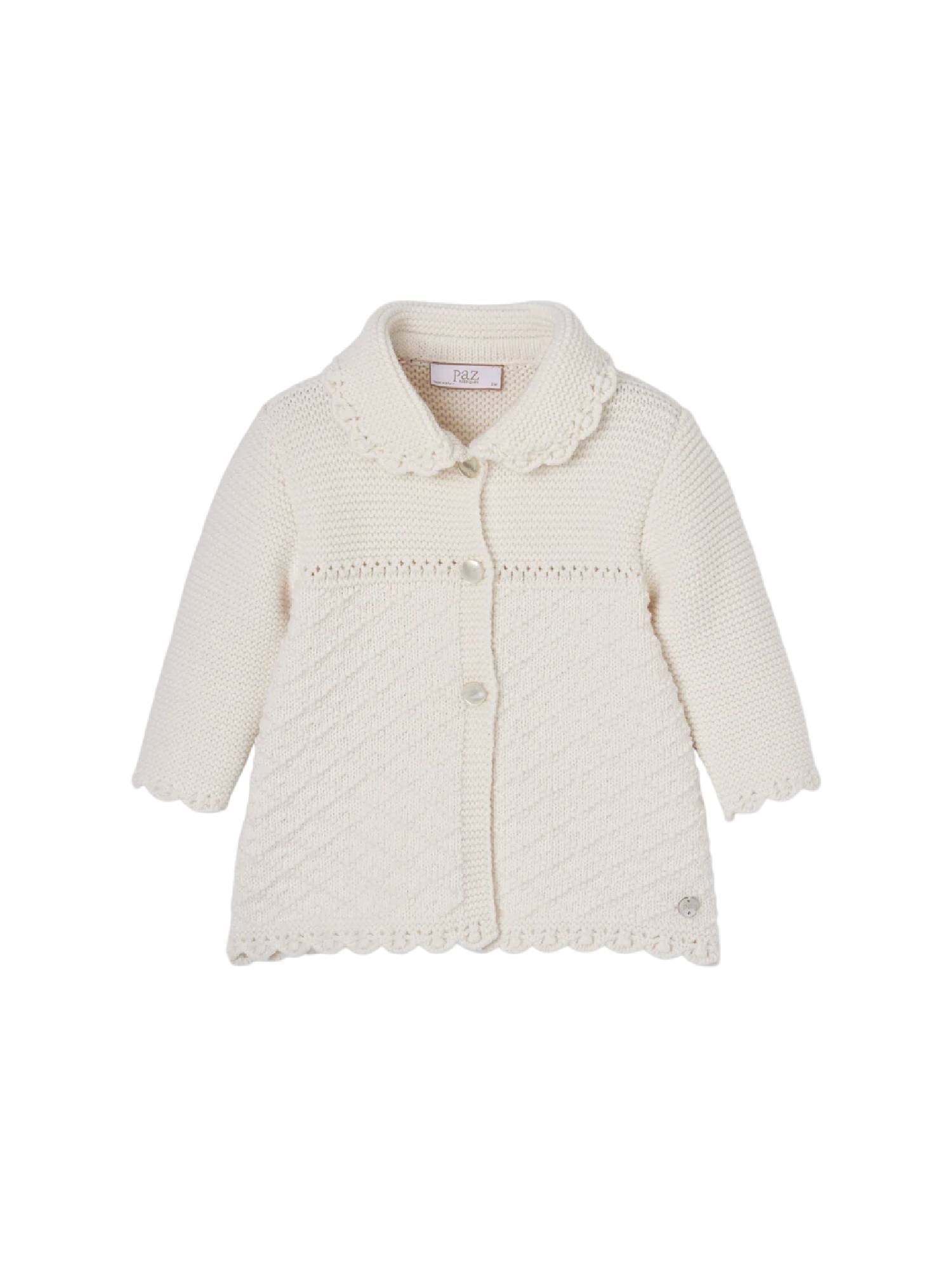 Paz Rodriguez Knit Newborn Coat "paz Oi 26-27" In White