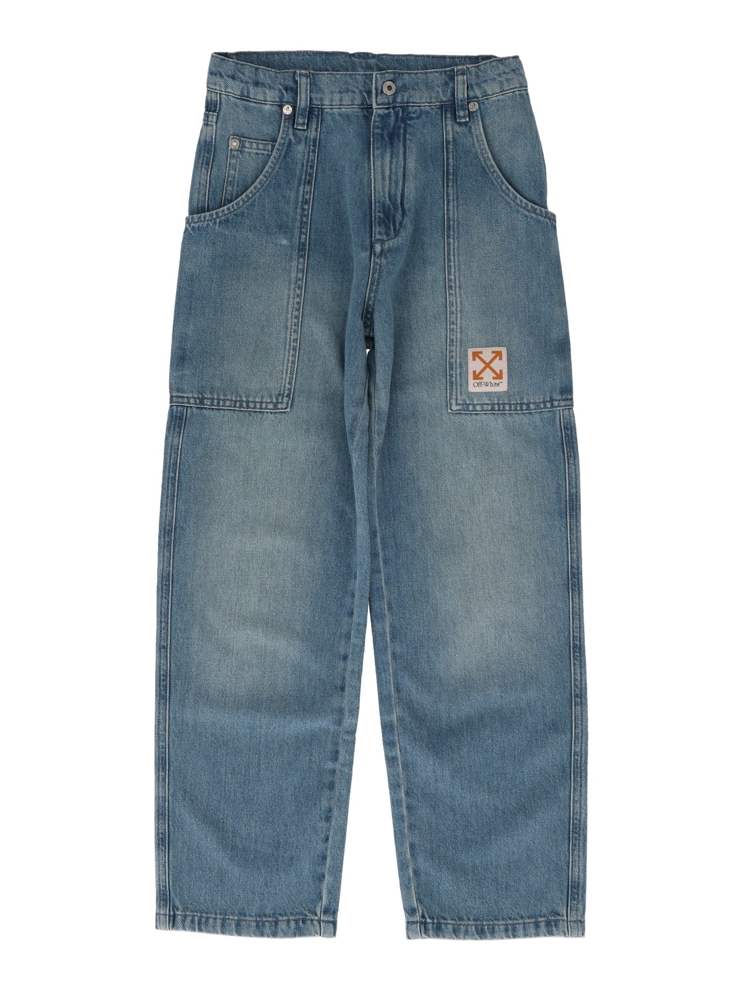 Off-white Arrow Label Denim Cargo Pant In Blue