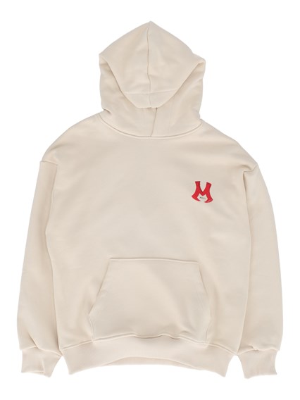 Msgm OVER DIAGONAL FLEECE HOODIE BOY CREMA/CR