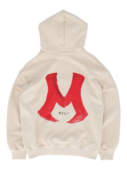 Msgm OVER DIAGONAL FLEECE HOODIE BOY CREMA/CR