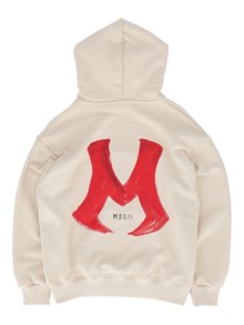 Msgm OVER DIAGONAL FLEECE HOODIE BOY CREMA/CR
