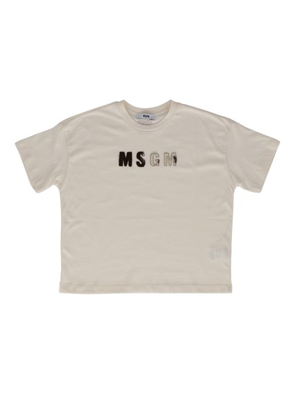 Msgm BOXY JERSEY T-SHIRT GIRL CREMA/CREAM
