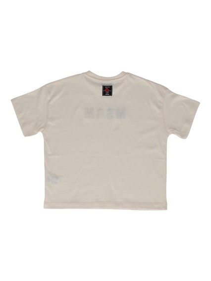 Msgm BOXY JERSEY T-SHIRT GIRL CREMA/CREAM