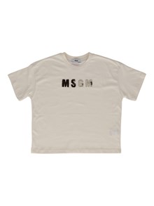 Msgm BOXY JERSEY T-SHIRT GIRL CREMA/CREAM