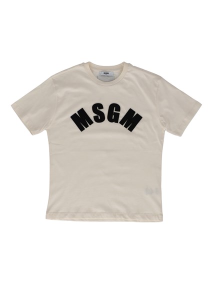Msgm JERSEY T-SHIRT  GIRL CREMA/CREAM-NERO/BL