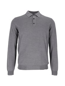 SLOWEAR ZANONE MEDIUM GREY MELANGE LONG SLEEVE POLO SHIRT