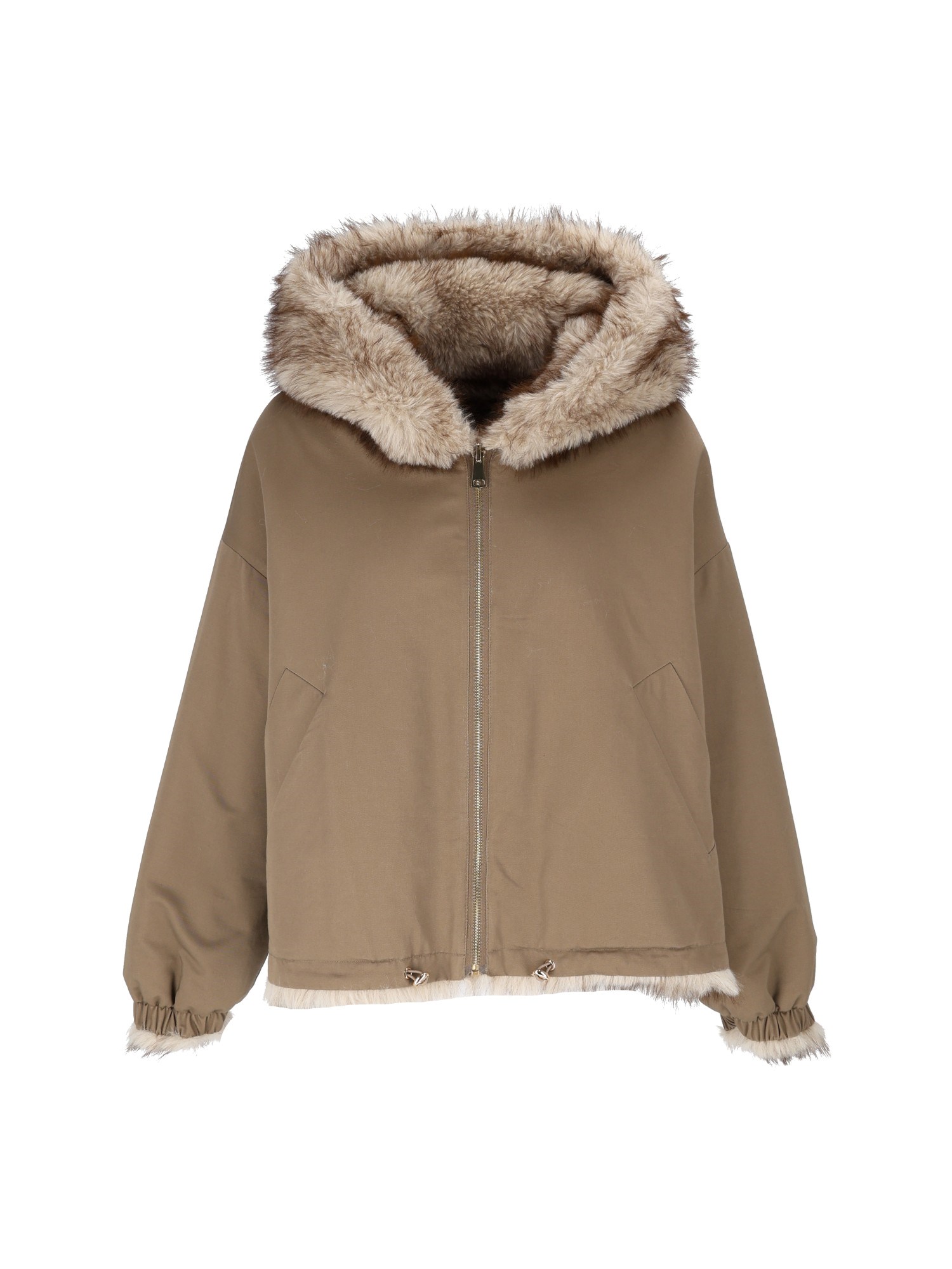 Bully Woman Fabric & Fake Fur Jacket In Gray