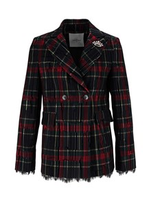 SHIRT A PORTER Flocked tartan blazer with brooch