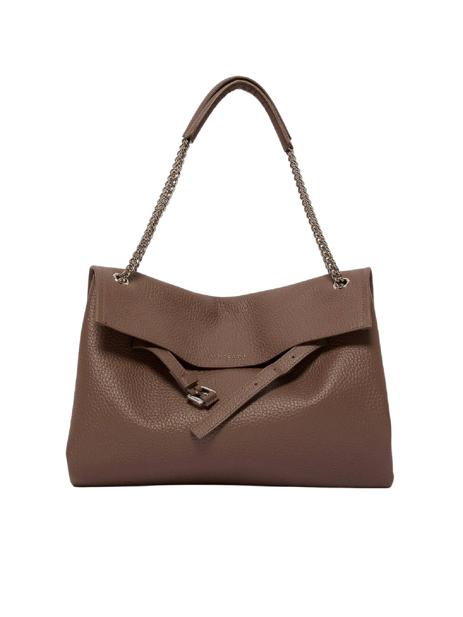 Orciani Venus Soft Midi Pebbled Leather Shoulder Bag In Brown