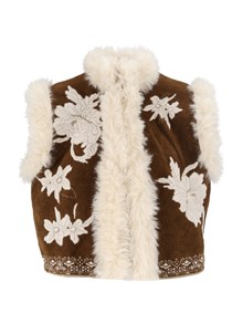 FORTE FORTE Faux-fur trim chenille vest ("The lotus")
