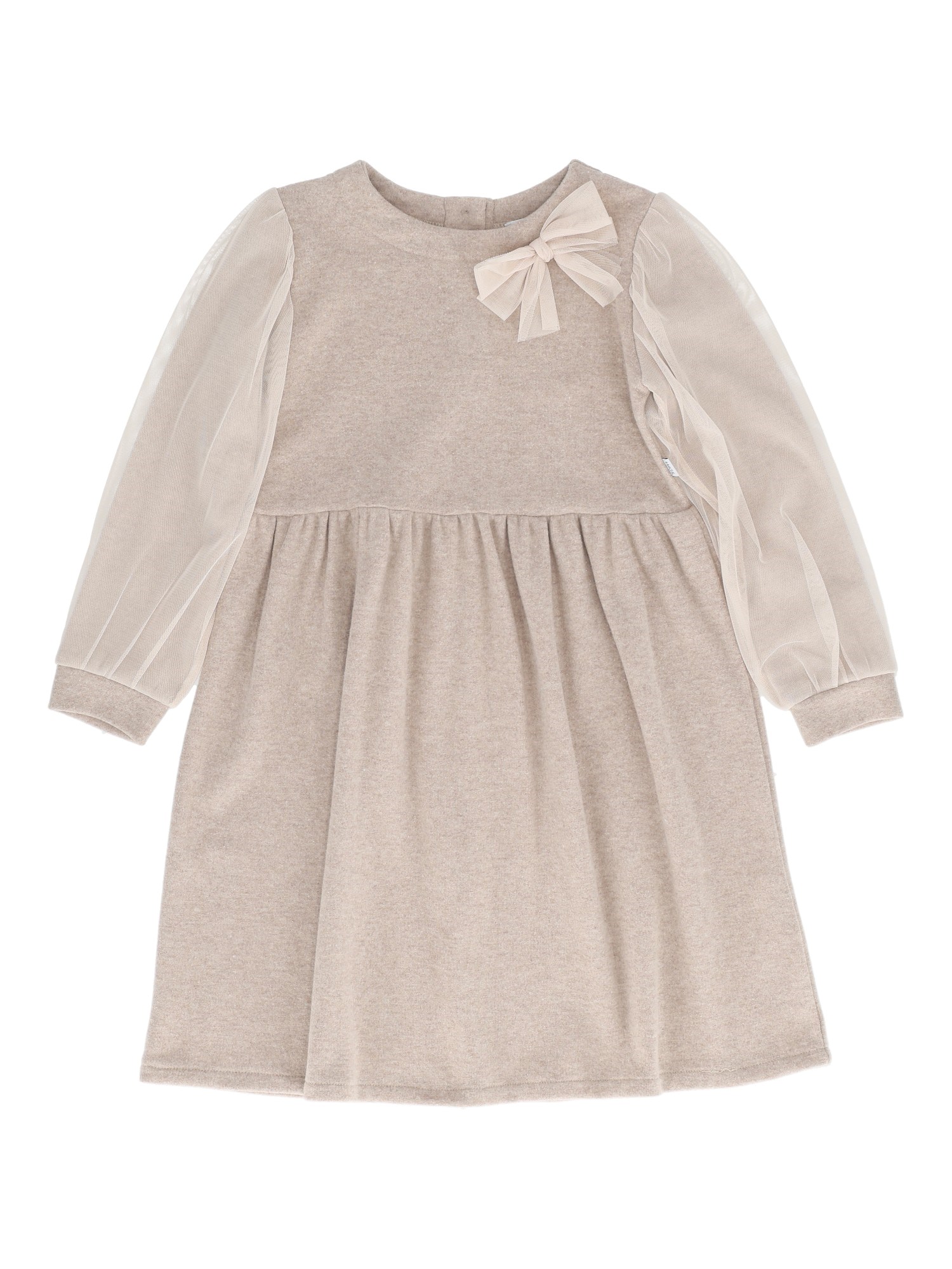 Magil Kids' Cotton-cashmere Dress With Tulle Sleeves In Beige