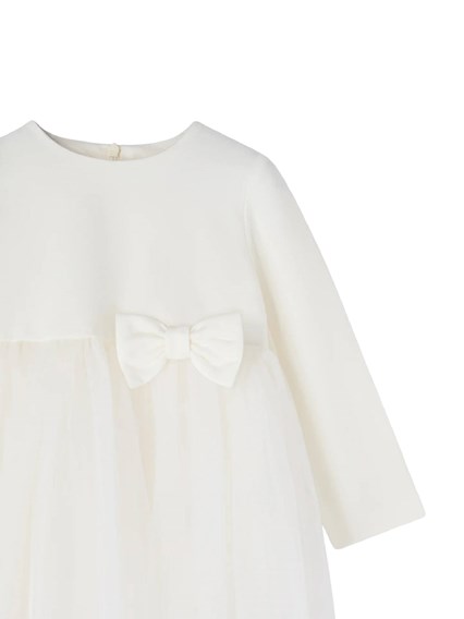 NANAN OFF-WHITE MILANO KNIT AND TULLE DRESS