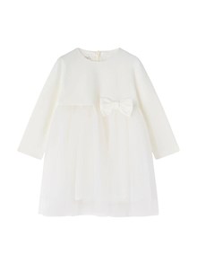 NANAN OFF-WHITE MILANO KNIT AND TULLE DRESS