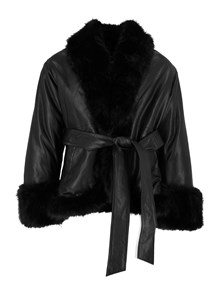 ROTATE FAUX FUR  LEATHER JACKET BLACK (Loose fit)