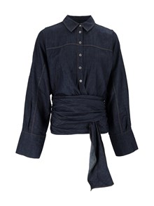 7 FOR ALL MANKIND WAIST TIE SHIRT Cotton Abyss