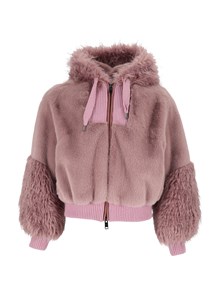 DIEGO M BOMBER IN FAUX REX CON CAPPUCCIO E DETTAGLII IN MAGLIA