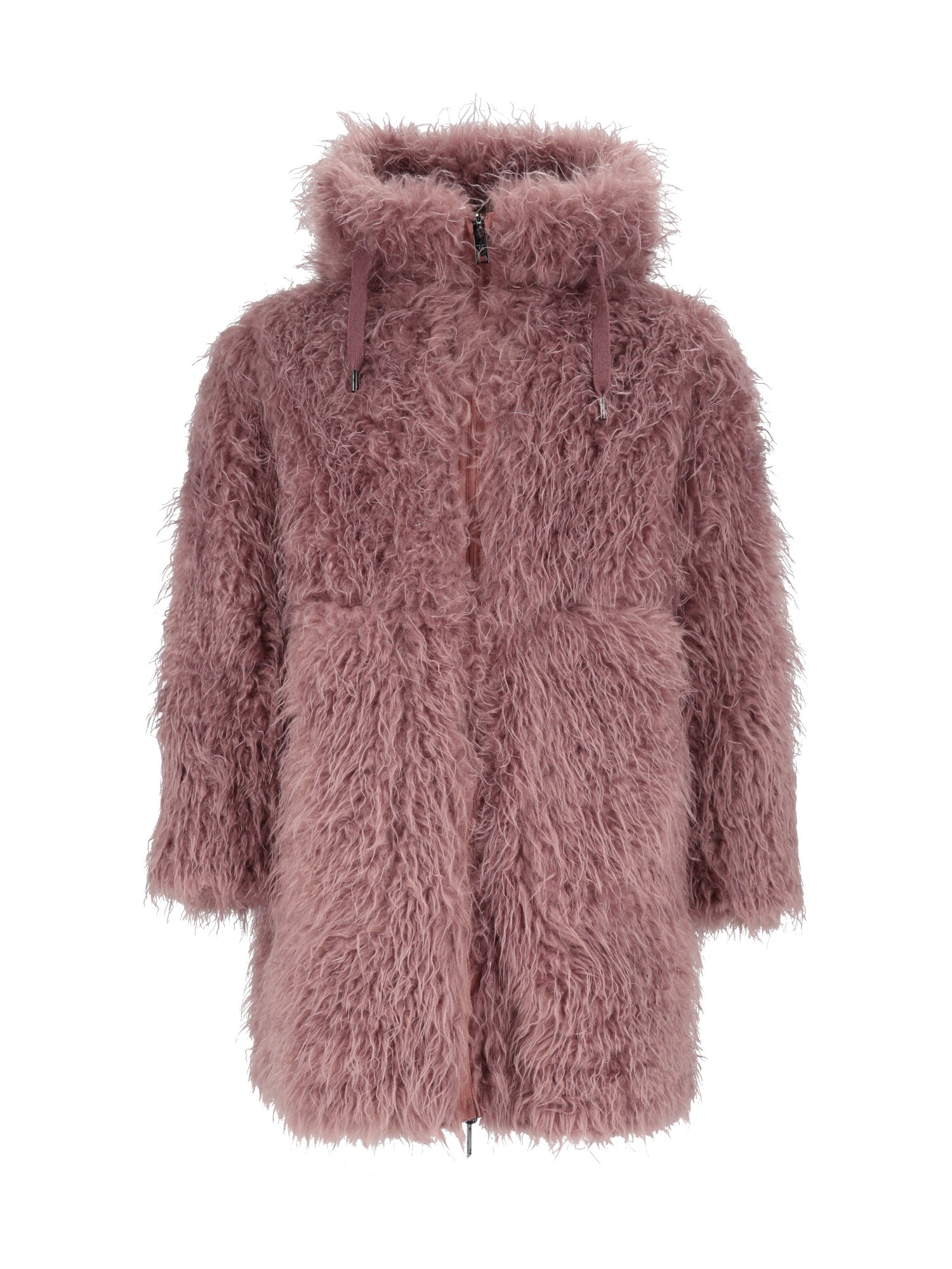 Diego M Reversible Faux Mongolian Fur Short Coat With Hood In Pink
