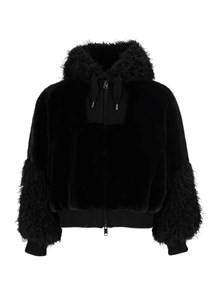 DIEGO M BOMBER IN FAUX REX CON CAPPUCCIO E DETTAGLII IN MAGLIA