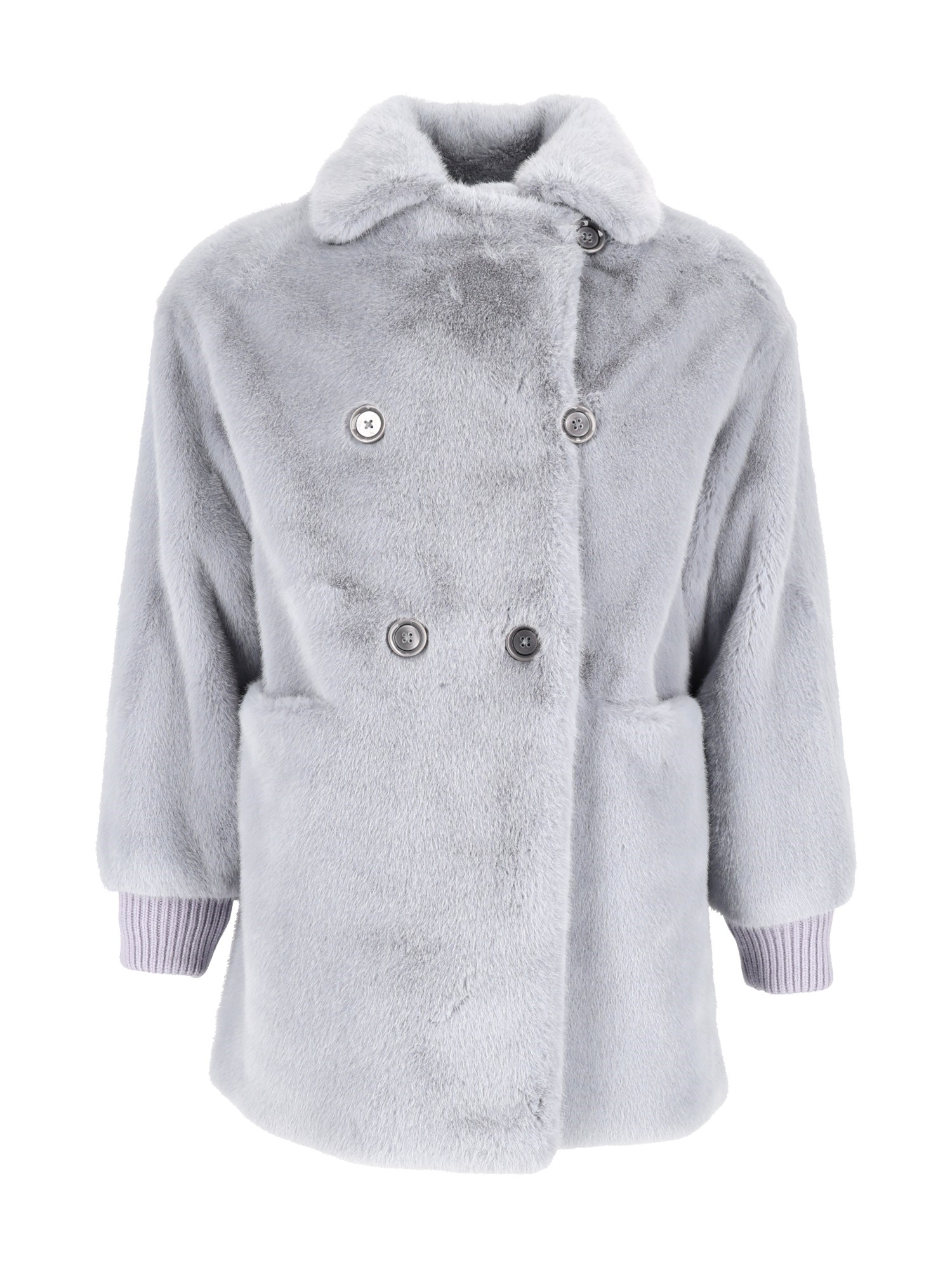 Diego M Lined Faux Fur Jacket With Knitted Inserts In Blue