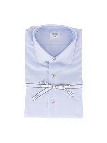 MAZZARELLI CAMICIA IN COTONE INTRECCIATA BIANCA E CELESTE SLIM FIT