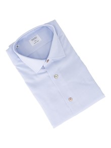 MAZZARELLI CAMICIA IN COTONE INTRECCIATA BIANCA E CELESTE SLIM FIT