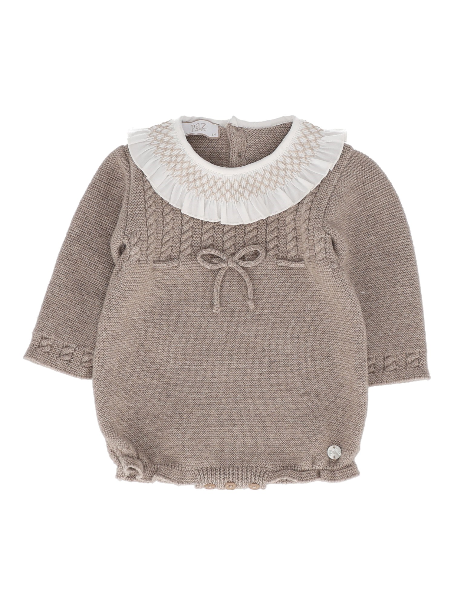 Paz Rodriguez Knit Newborn Romper  "terra" In Beige