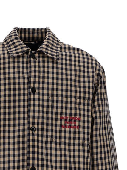 DROLE DE MONSIEUR BEIGE Check Overshirt With Slogan